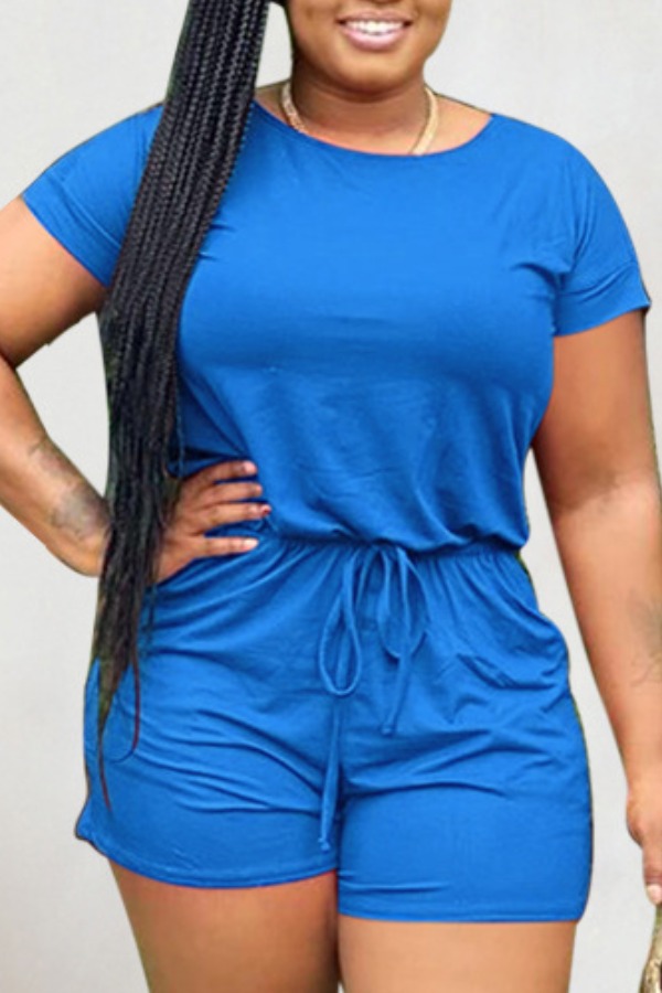 

lovely Leisure Lace-up Blue One-piece Romper