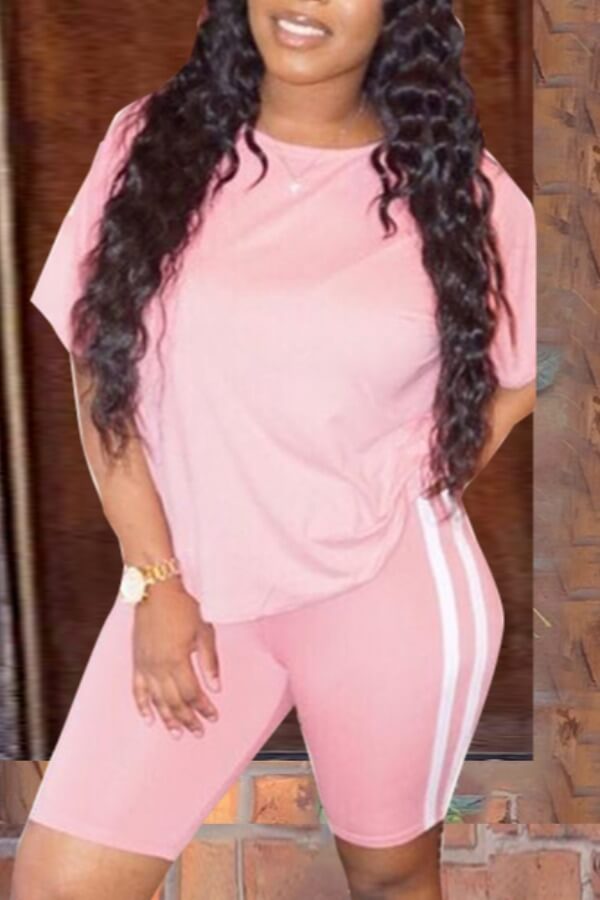 

Lovely Sportswear Patchwork Pink Two-piece Shorts Set
