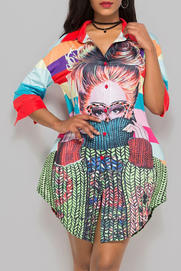 Lovely Casual Print Multicolor Mini Plus Size Dress