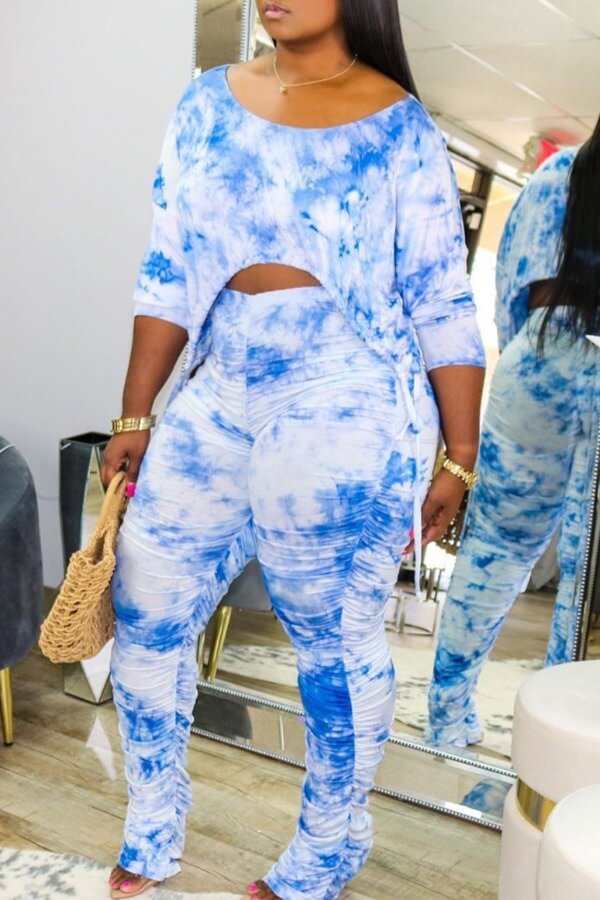 

LW Casual Tie Dye Asymmetrical Blue Two Piece Pants Set