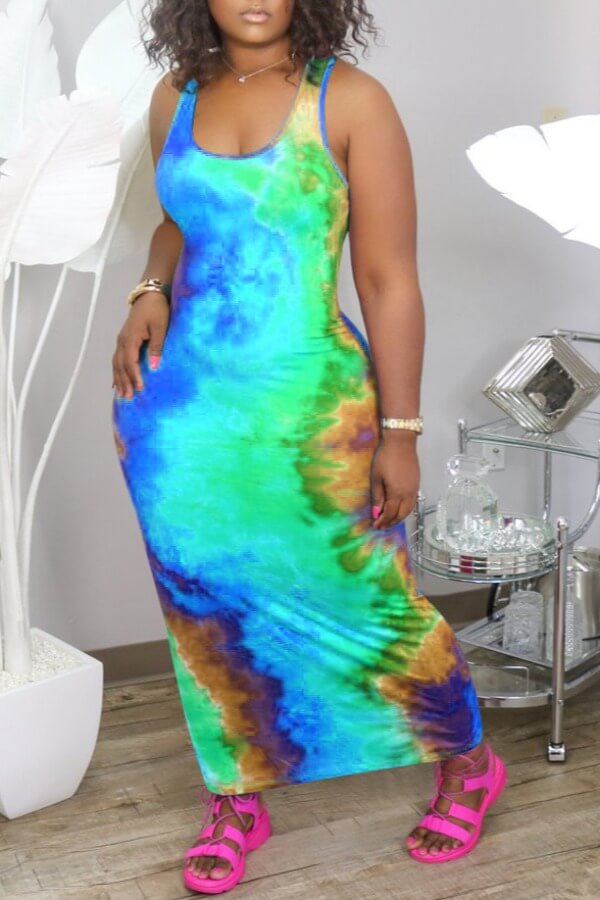 

LW Casual Tie-dye Blue Ankle Length Dress