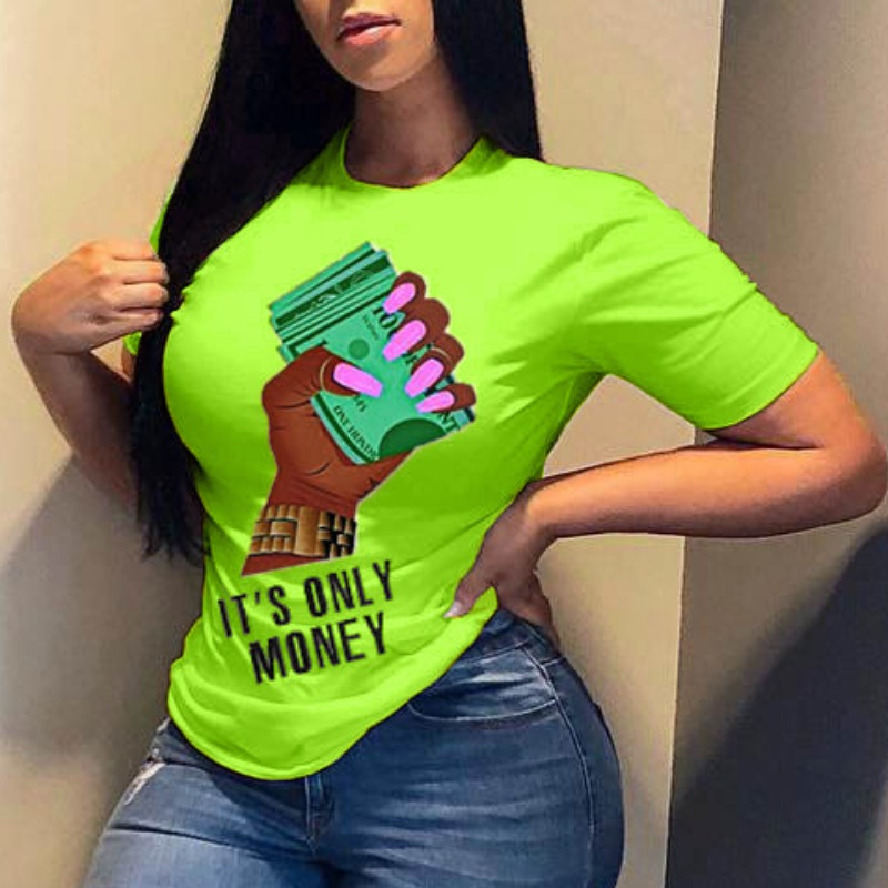 

lovely Leisure O Neck Print Green Plus Size T-shirt