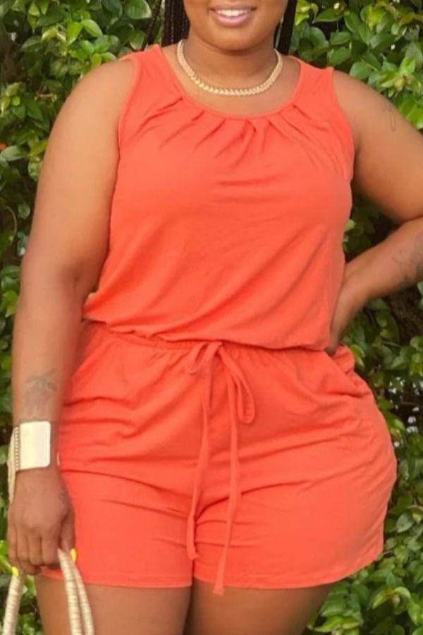

Lovely Casual Drawstring Orange Plus Size One-piece Romper