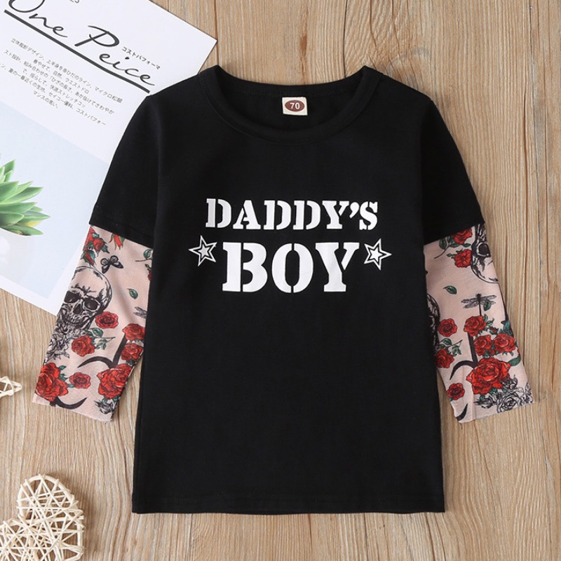 

lovely Casual Letter Print Patchwork Black Boy T-shirt