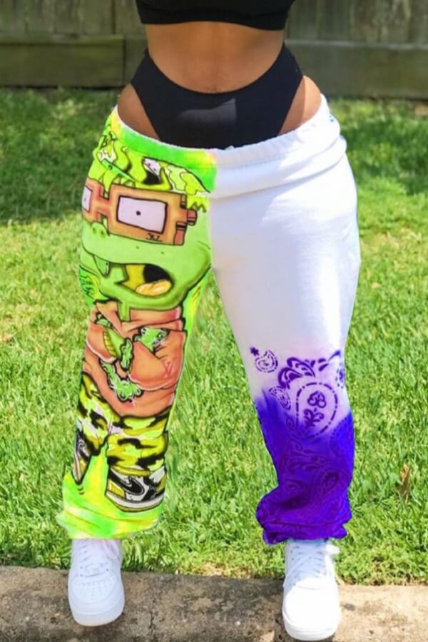 

Lovely Street Print Patchwork Green Pants