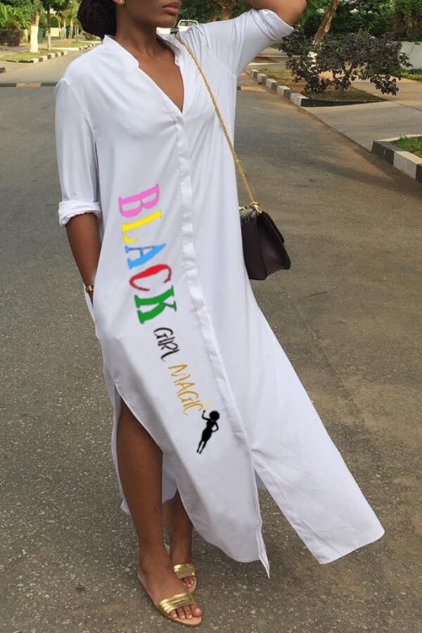 

lovely Leisure Letter Print White Ankle Length Dress