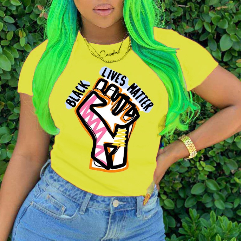 lovely Leisure O Neck Print Yellow T-shirt