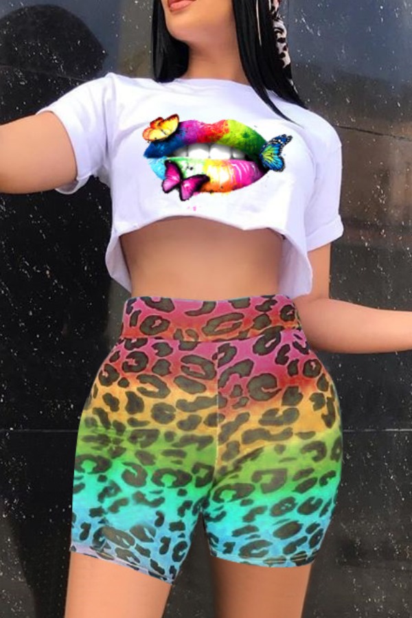 

lovely Casual Lip Print Red Two-piece Shorts Set
