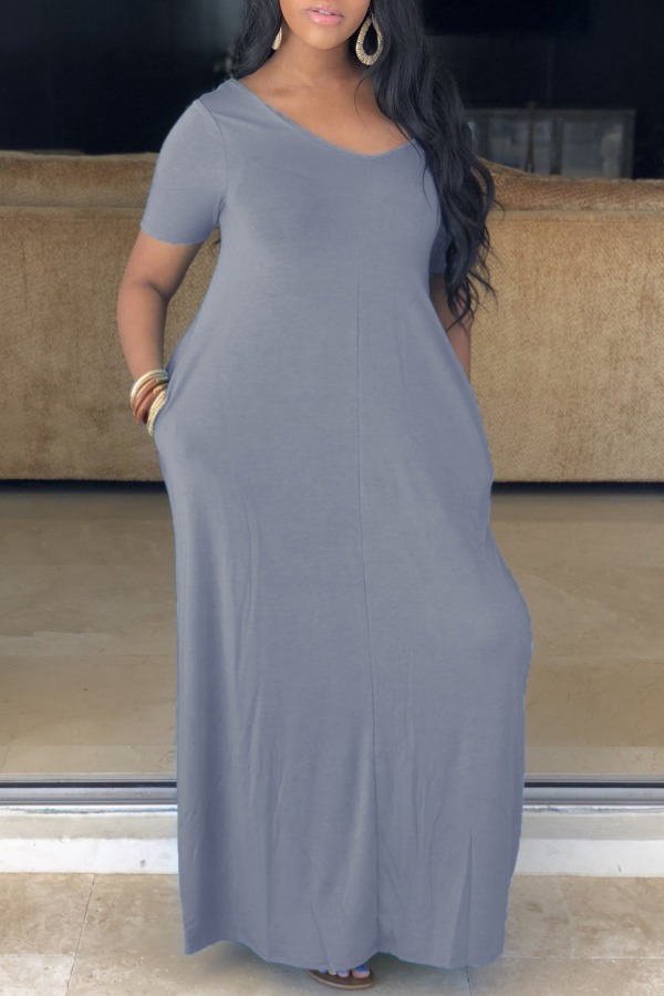 

LW Plus Size V Neck Stretchy Loose Dress, Grey