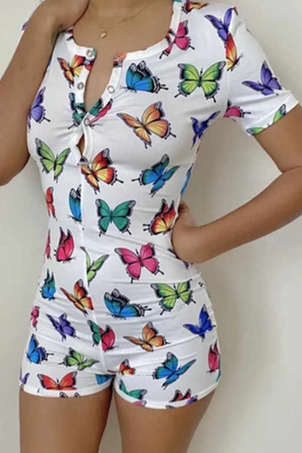 

lovely Stylish Butterfly Print White One-piece Romper