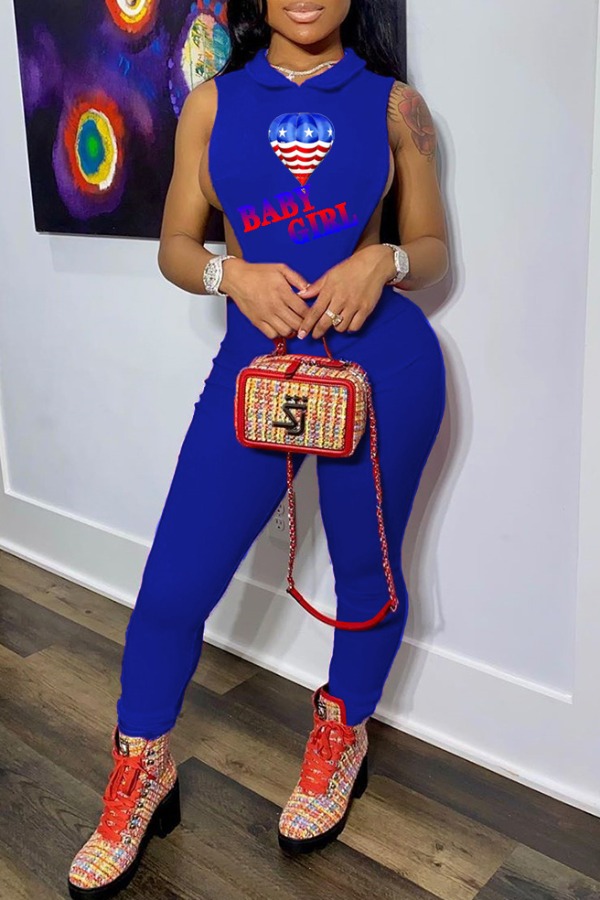 

lovely Casual Print Blue One-piece Jumpsuit