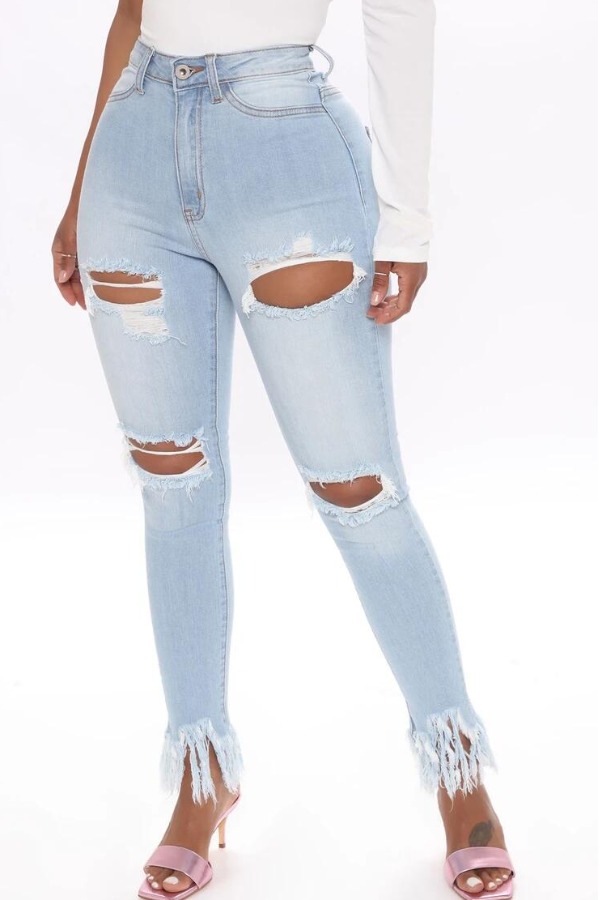 

lovely Stylish Hollow-out Baby Blue Jeans