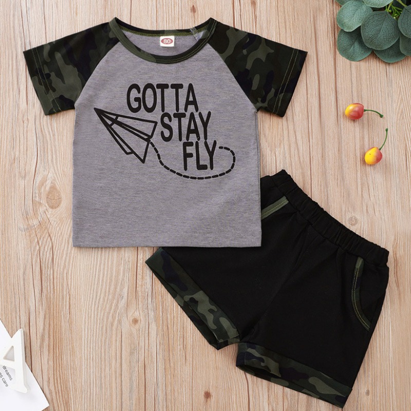 

lovely Casual Patchwork Grey Boy Two-piece Shorts Set