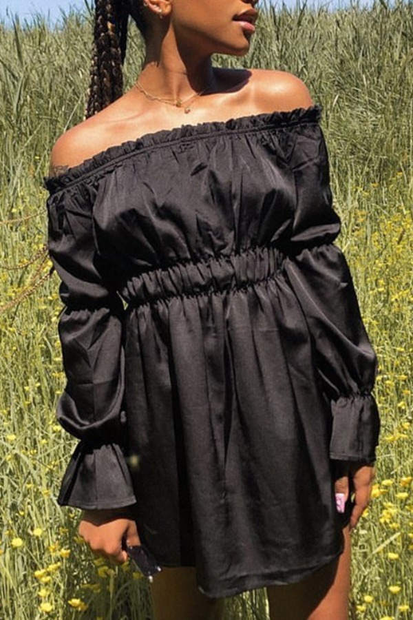 

lovely Sweet Pocket Patched Black Mini Dress