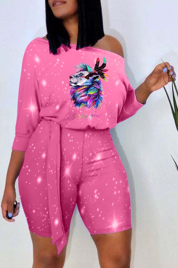 

LW Leisure Print Pink Two-piece Shorts Set