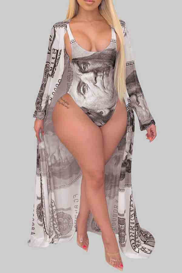 

Lovely Print Brown Plus Size One-piece Swimsuit(With Cover-up