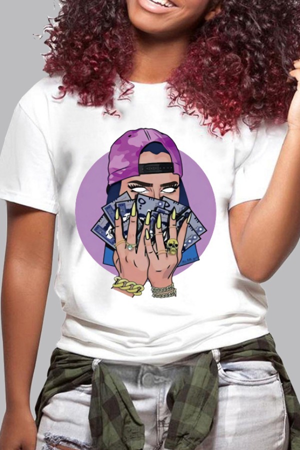 

lovely Casual O Neck Print Purple T-shirt