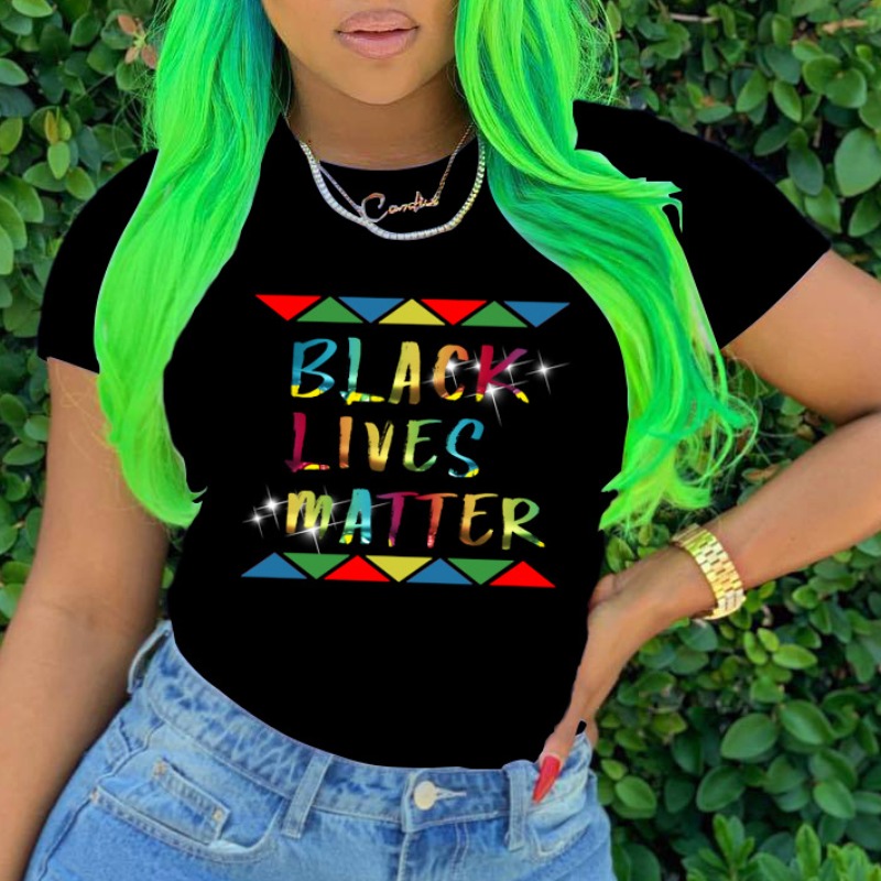 

lovely Casual O Neck Letter Print Black T-shirt