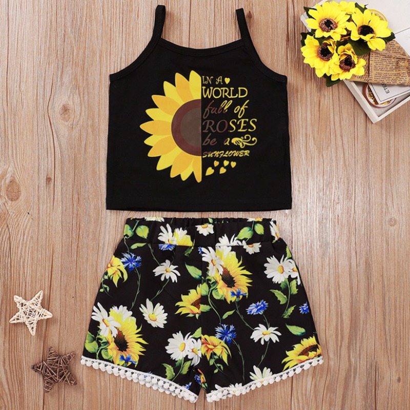 

lovely Sweet Print Black Girl Two-piece Shorts Set