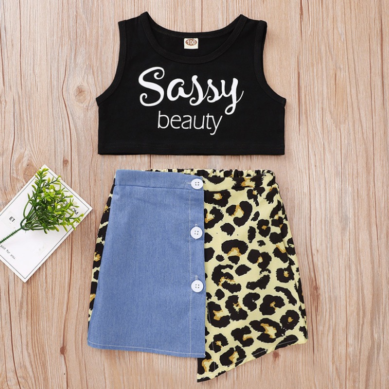 

lovely Trendy Letter Print Black Girl Two-piece Skirt Set