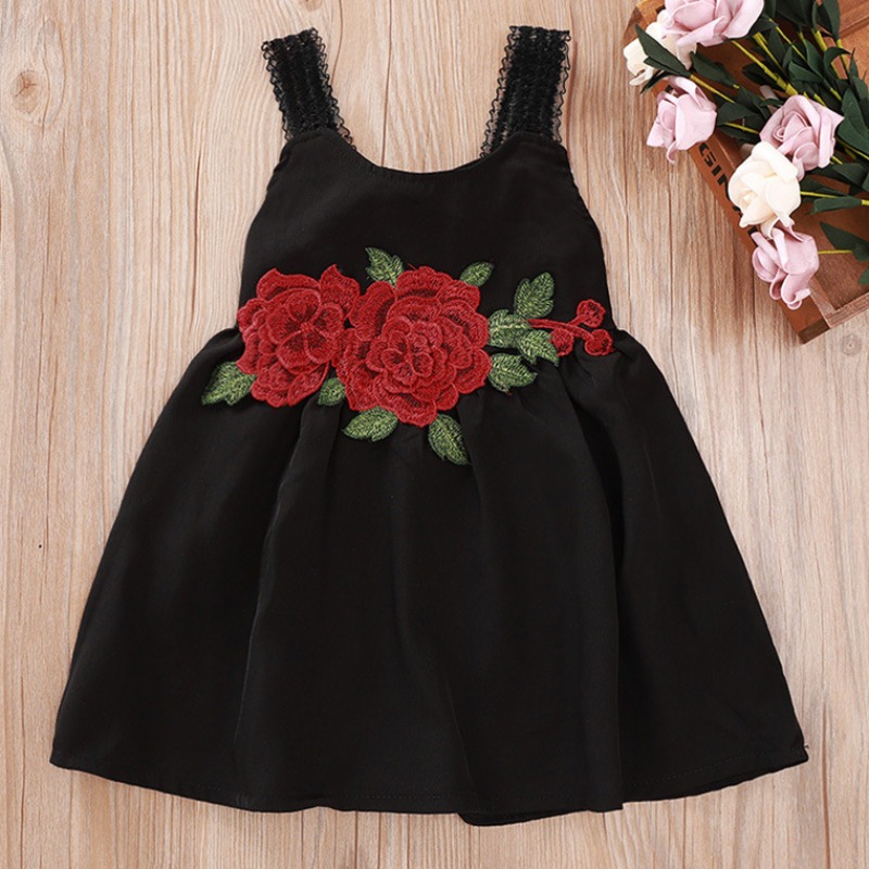 

lovely Sweet Embroidered Black Girl Knee Length Dress