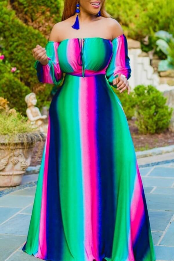 

LW Bohemian Striped Green Maxi Dress