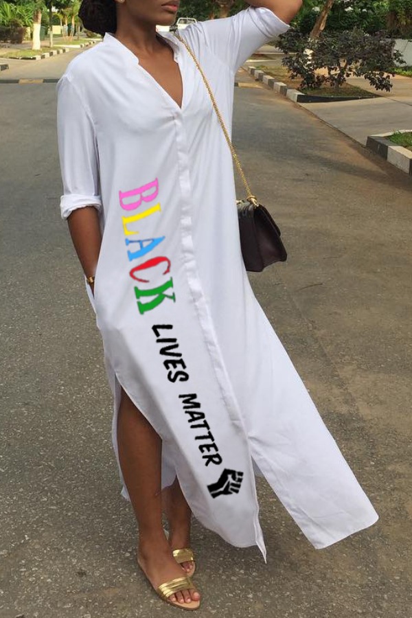 

lovely Leisure Letter Print White Ankle Length Dress