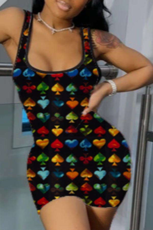 

lovely Sexy Heart Print Black One-piece Romper