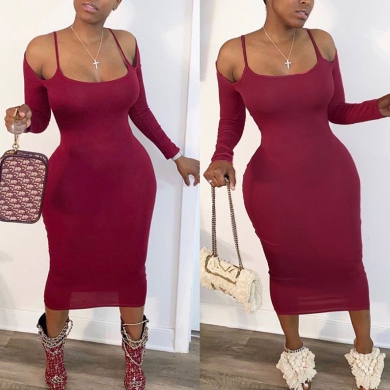 

lovely Leisure Hollow-out Wine Red Mid Calf Plus Size Dress