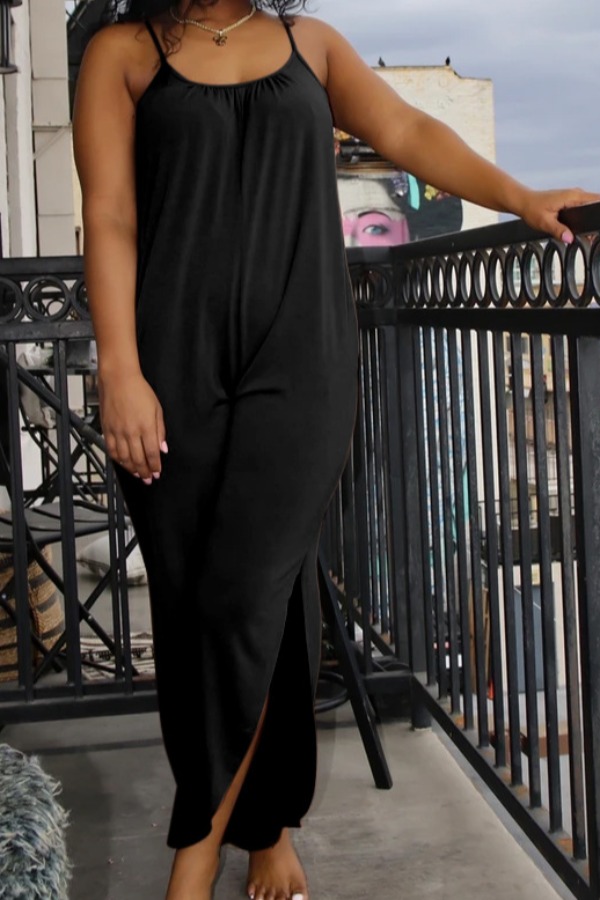 

lovely Leisure Side Slit Black One-piece Jumpsuit