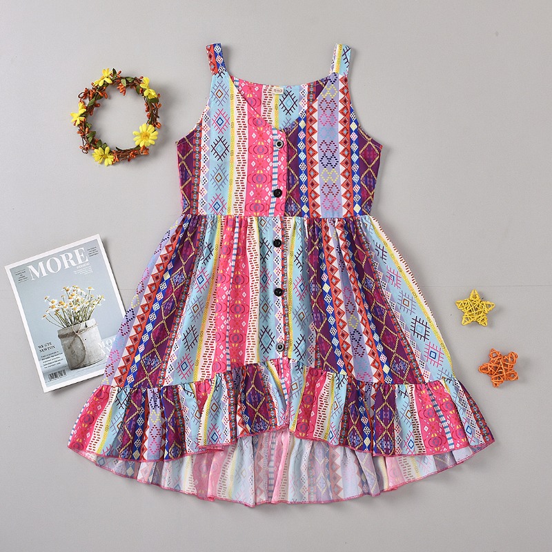 

lovely Bohemian Print Multicolor Girl Knee Length Dress, Multi
