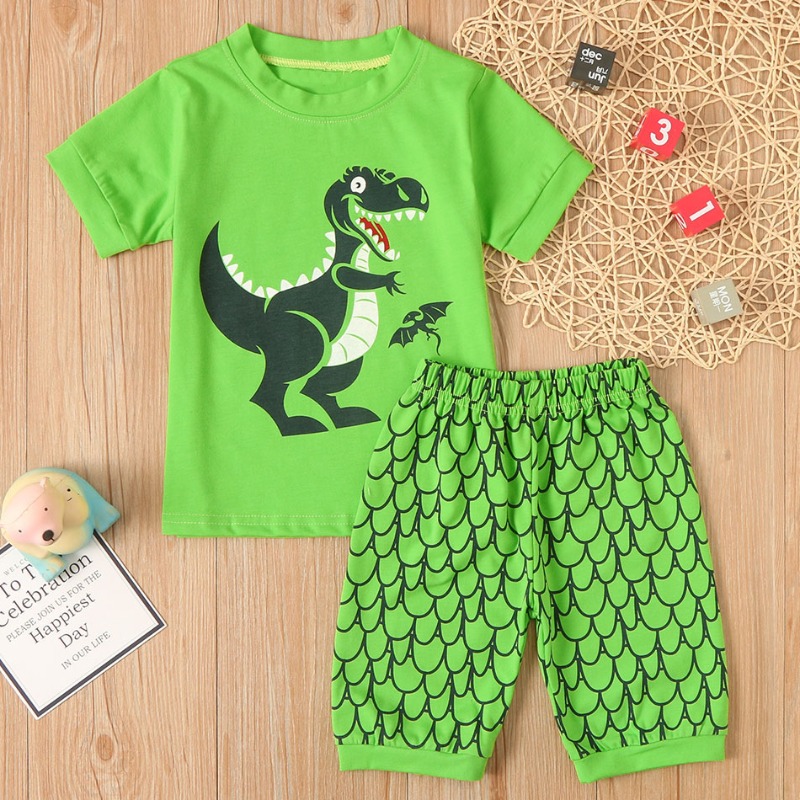 

lovely Leisure Print Green Boy Two-piece Shorts Set