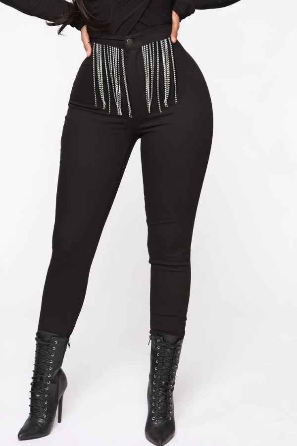 

lovely Stylish Tassel Design Black Jeans