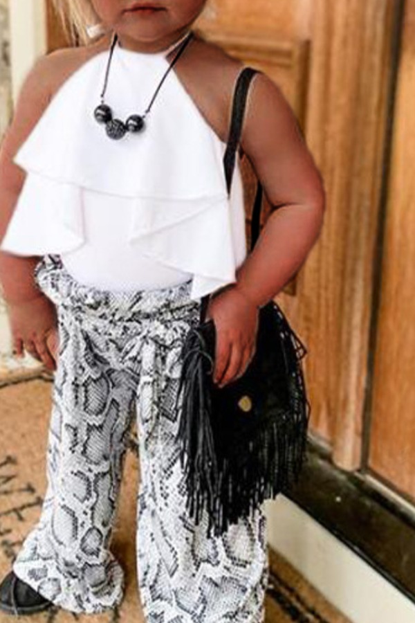 

lovely Casual Print White Girl Two-piece Pants Set