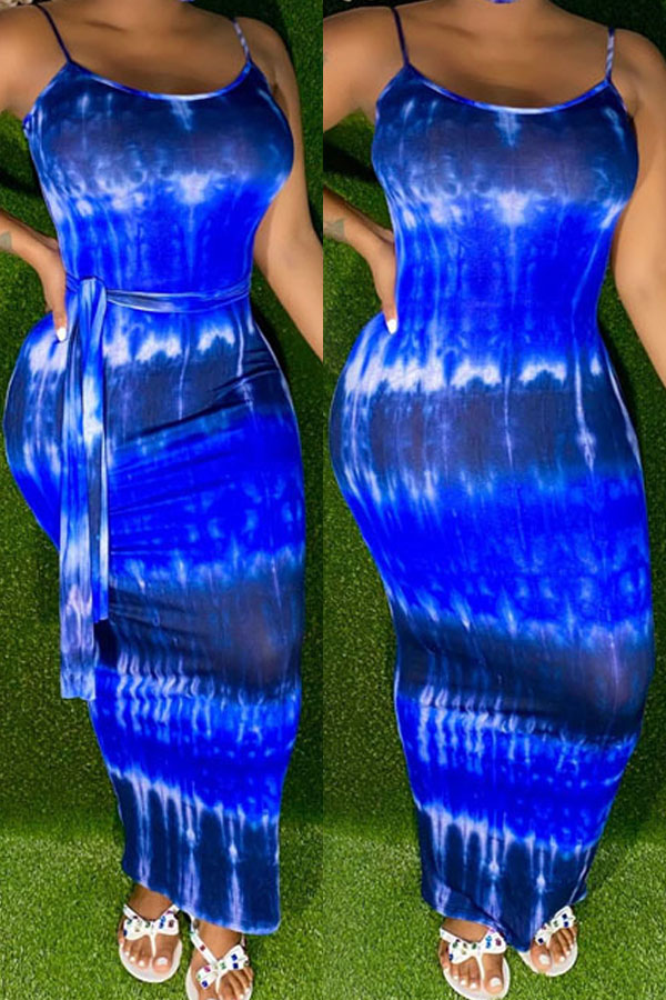 

lovely Bohemian Tie-dye Blue Ankle Length Dress