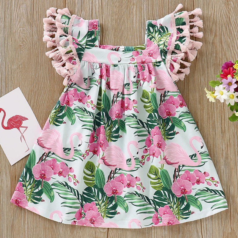 

lovely Bohemian Plants Print White Girl Knee Length Dress