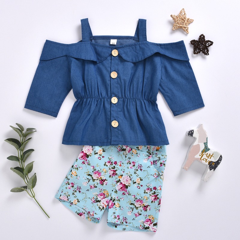 

lovely Sweet Print Hollow-out Baby Blue Girl Two-piece Shorts Set