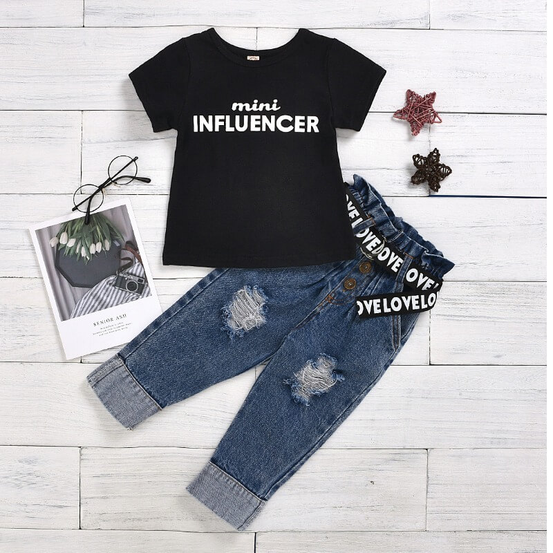 

Lovely Girl Stylish Letter Print Black Two-piece Pants Set