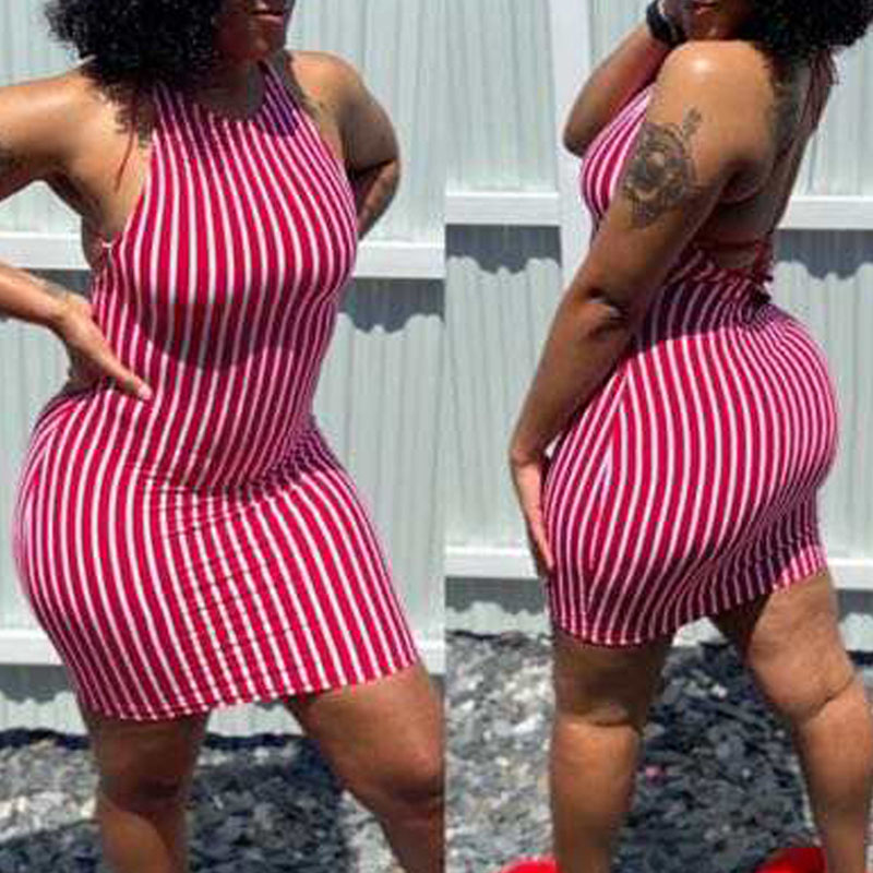 

lovely Sexy Striped Red Mini Dress, Red stripe