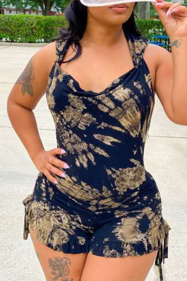 

lovely Stylish Print Deep Blue One-piece Romper