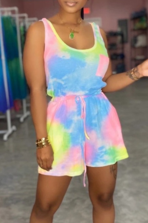 

lovely Leisure Tie-dye Powderblue One-piece Romper