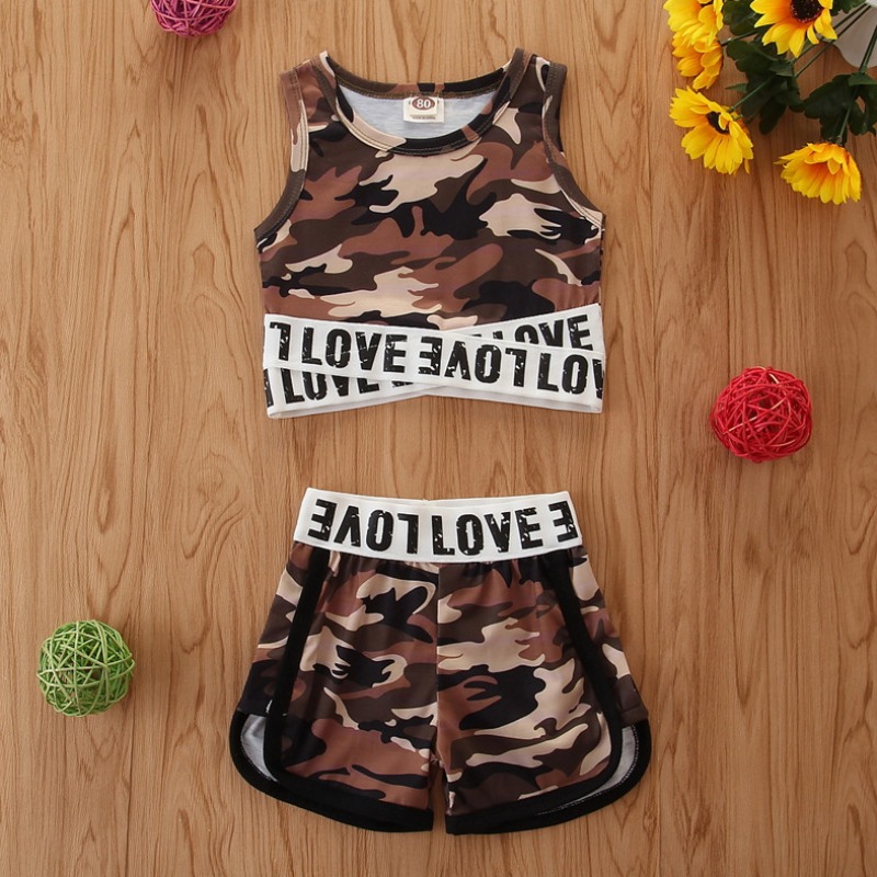

lovely Sportswear Camo Print Girl Twopiece Shorts Set