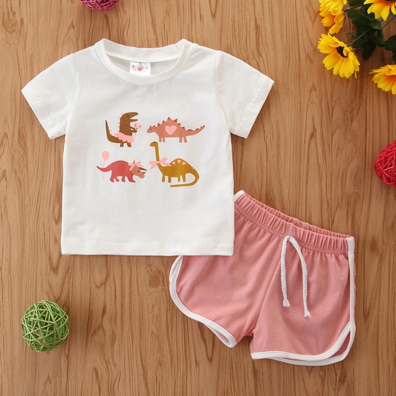 

lovely Casual O Neck Print Pink Girl Two-piece Shorts Set