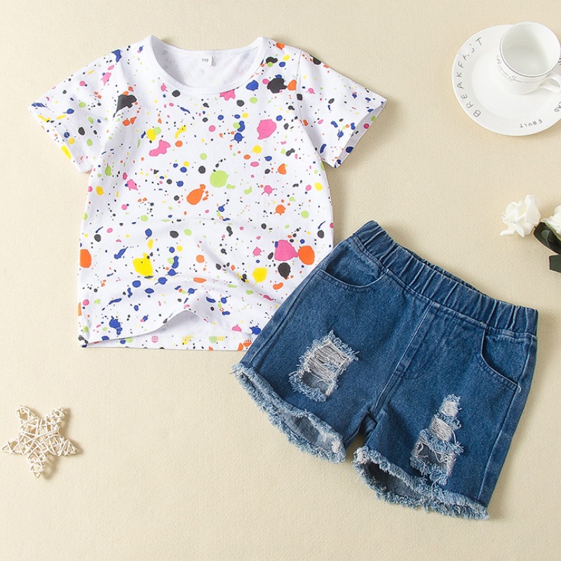 

lovely Casual Print White Boy Two-piece Shorts Set