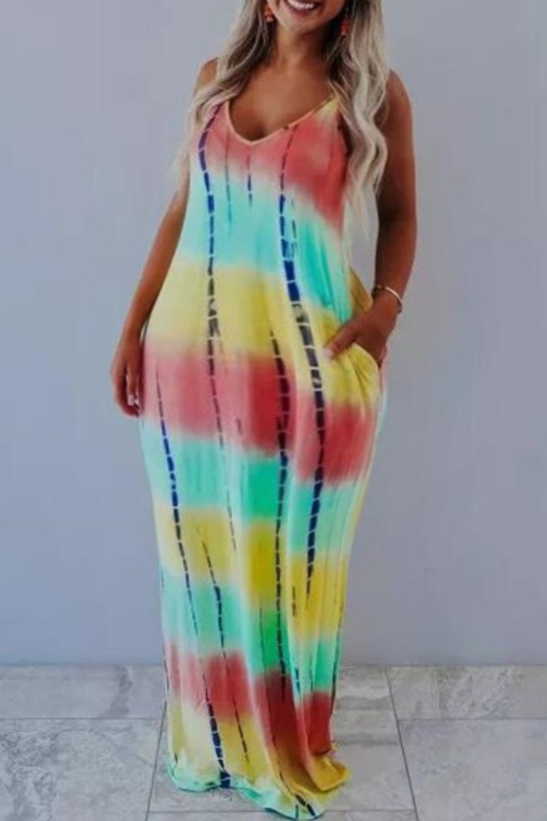 

Lovely Casual Tie-dye Multicolor Maxi Plus Size Dress, Multi