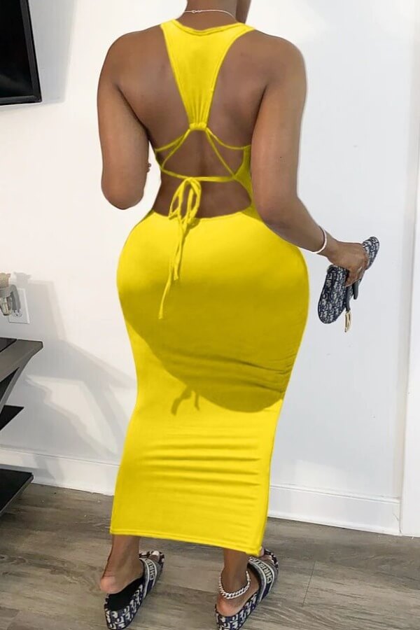 

LW Sexy Backless Yellow Ankle Length Dress