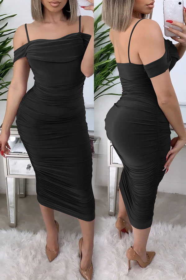 

lovely Sexy Hollow-out Black Mid Calf Dress