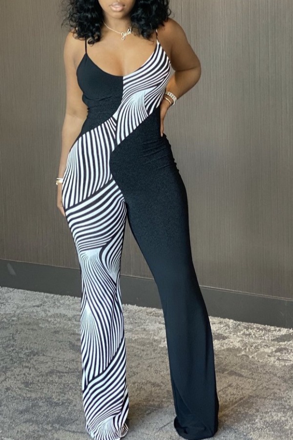 

Lovely Sexy Backless Patchwork Black One-piece Jumpsuit