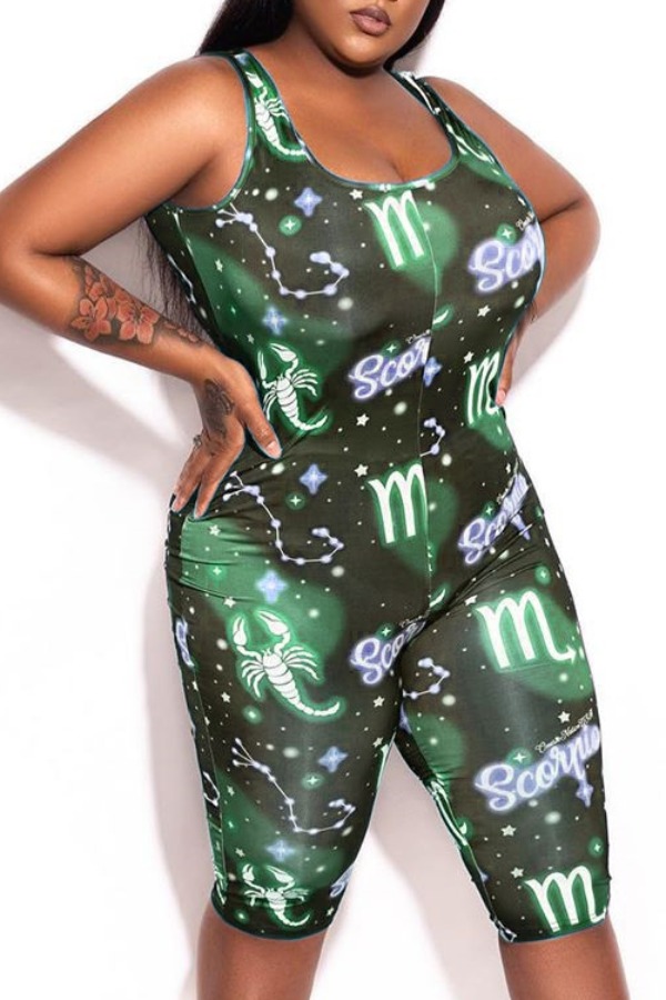 

lovely Trendy Print Green Plus Size One-piece Romper