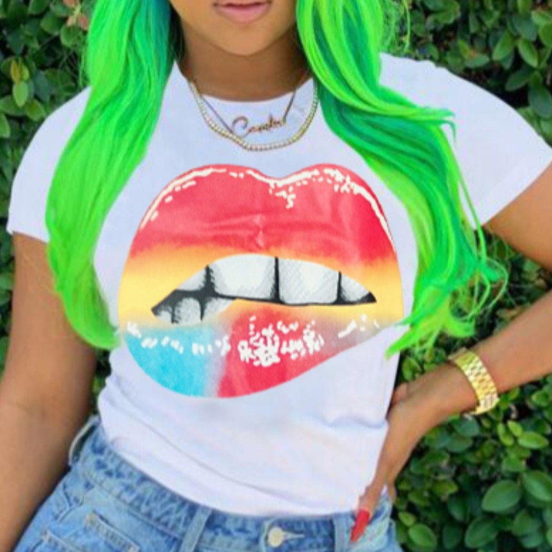 

lovely Casual O Neck Lip Print White T-shirt